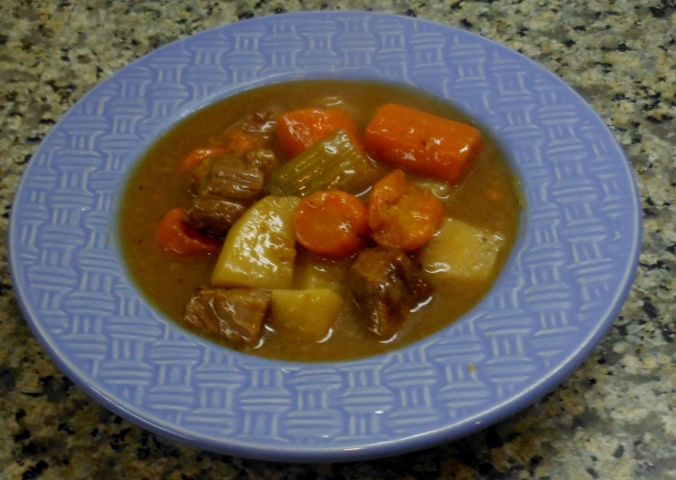 Not too shabby for 20 minutes of actual "stewing" time, huh?  The meat was fall apart tender and the stew was a hit!  Much better than chicken nuggets or Mickie D's!