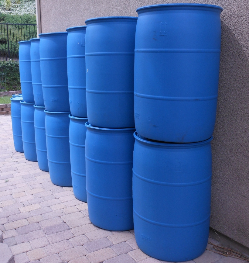 14 - 55 gallon water barrels.  This is at least a 4 month supply of basic water for my family.  Too bad these aren't mine.