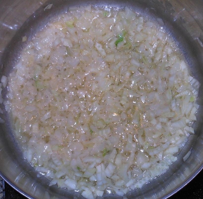 I melted butter in a large pot over medium heat and added the diced onion and fennel.