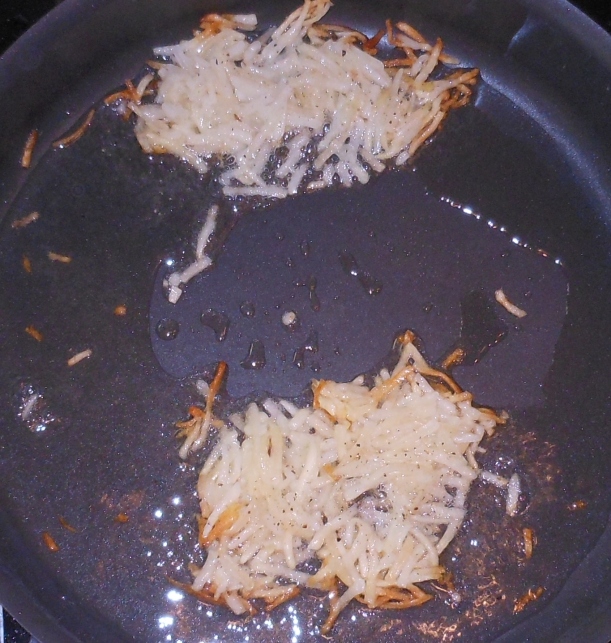 Originally, I thought I'd split the hash browns with my youngest son, so I split the hash browns into two roughly equal portions.